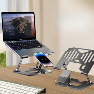 슬로우믹스 접이식 노트북 스탠드 핸드폰 거치대 태블릿 2in1, 블랙, 1개