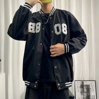 熱賣 棒球服 美式復古 橄欖球印花 拚接棒球領 夾剋外套 工裝上衣 工裝外套棒球服 男春季韓版 刺繡飛行員 夾剋 D