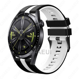 適用於華為 Watch GT6 46mm 矽膠腕帶 Huawei GT5/GT4 46mm 豎紋雙色錶帶, 黑白,GT2/3/4/5/GT6 46mm, 1個