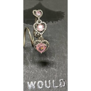 C7 少女系列三顆愛心長墜飾肚臍環 醫療鋼 防過敏 心形肚臍釘 粗針肚臍環, 粉鑽, 1個