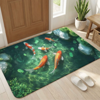 코지256 돈들어오는 그림 풍수 현관 욕실 인테리어 잉어 규조토 발매트, 1개