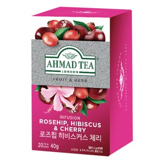 AHMAD TEA 玫瑰果櫻桃芙蓉花茶包, 2g, 20包, 1盒