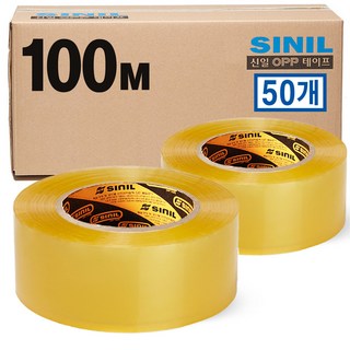 SINILBOND 박스테이프 투명 100M 50롤 1세트, 50개