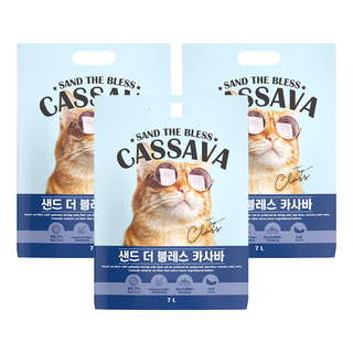샌드더블레스 카사바 3봉 21L 고양이모래, 3개, 7L