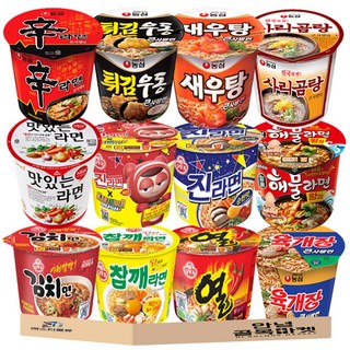컵라면 12종 큰컵 1호 세트 농심 오뚜기 팔도 삼양 신라면 새우탕 튀김우동 육개장 사발면 사리곰탕 참깨라면 진라면 매 순 열라면 김치면 맛있는라면 해물왕컵, 1개