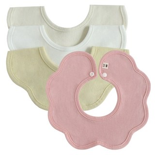 BUNNIE BLOSSOM 波浪邊圍兜, 桃紅色+奶油黃色+米色+米白色, 4件, 1組