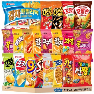 봉지 과자 26종 세트 오리온 최고스낵 4묶음 감자 패밀리팩 인기스낵 꿀바새감 고감자꿀 롯데스낵 4종 크라운 크크스낵 ( 콘칩 죠리퐁 신짱 카레멜콘땅콩 ) 스낵, 1개, 봉지과자 26종
