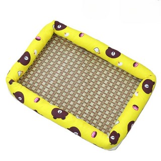 보유샵 고양이 강아지 쿨매트 시원한 대나무 매트 여름 방석 린넨 패드, 엘로우, 1개