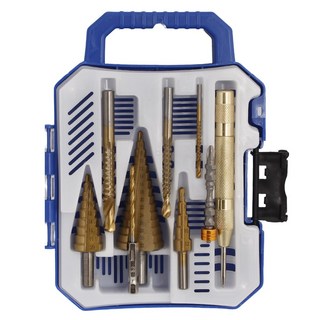 ITL 스텝드릴 드릴 비트 홀쏘 센터 펀치 십자 트위스트 톱날 천공 하드케이스 9종세트
