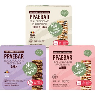 [무가당 설탕X] 빼바 리얼초콜릿 프로틴바 다크 & 쿠키앤크림 & 화이트, 1세트, 1.08kg