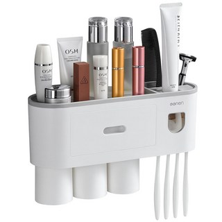 마벨인홈 간편부착 원터치 치약 디스펜서 칫솔걸이 선반, 그레이, 1개