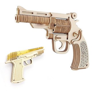 1+1 고무줄총 3D 입체퍼즐 DIY 만들기 키트 나무 퍼즐 고무밴드 발사, A 세트, 1개, 2피스