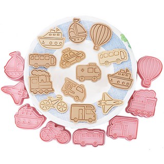 캐롯캐롯 비행기 자동차 헬리콥터 탈것 쿠키틀 클레이몰드 베이킹도구 16종 세트 (밀대 증정), 1개, 핑크