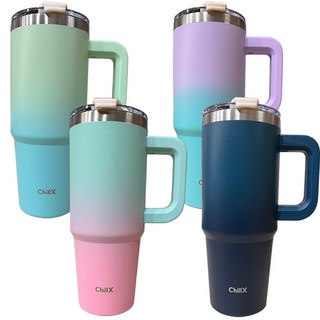 ChillX 진공 스테인리스 텀블러 + 미끄럼방지캡 + 빨대뚜껑 + 빨대 + 세척솔 + 빨대솔, 에메랄드그린, 1개, 900ml