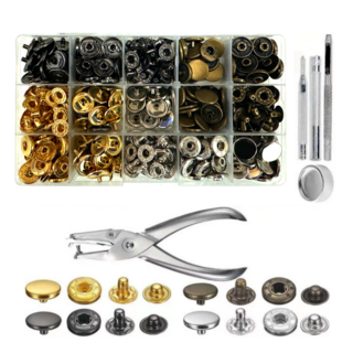 셀프 다용도 단추 똑딱이단추 가정용 10mm 12.5mm 15mm 17mm 96EA 4종컬러 금속스타일 공구 모듬, 1개, 똑딱이단추C 사이즈 15mm