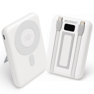 머레이 스탠드형 대용량 맥세이프 3in1 보조배터리 고속 유/무선충전 갤럭시워치 애플워치 8핀 C타입 10000mAh, 화이트, M-DOC/갤럭시워치