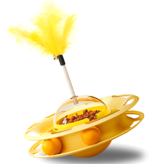 엘케이굿 깃털놀이 비행접시 고양이 노즈워크 간식 장난감, 1개, 옐로우