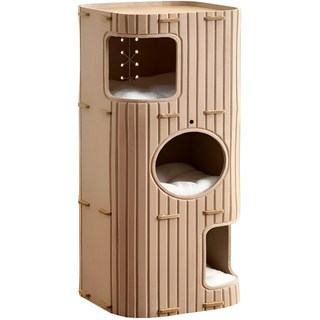 하루도감 고양이 숨숨집 캣타워, 베이지, 1개