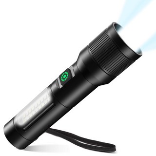 충전식 후레쉬 c타입 초강력 led 손전등 괴물 랜턴 휴대용 줌라이트 +COB 사이드 라이트, 1개, 블랙