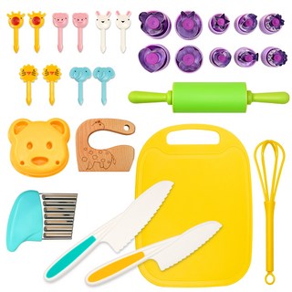 로티니 어린이 무독성 주방놀이 28종 요리도구세트, 1세트, 혼합, 안전칼+위생도마+야채커터+푸드데코픽+밀대+나무칼