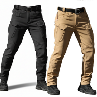 1+1 기모 겨울 고급 스판 IX7 튼튼한 전술 바지 작업복 택티컬 등산 낚시 외출 방한 방풍 전술복, 38, 블랙+베이지(기모)