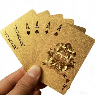 호화 금박 포커 카드 - 방수 두꺼운 PVC 할로윈 크리스마스 추수감사절 뮌헨 베어베어 축제에 적합, 골드 그리드, 1개