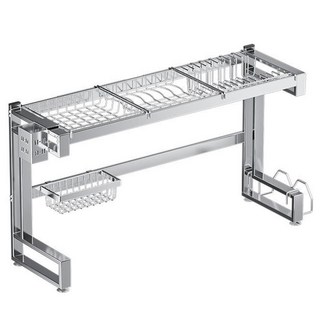 방일 SUS304 스텐 기둥식 싱크 선반 확장형 폭조절 가능 무타공 식기건조대, 1개, 넓이 87-107cm 올인원 모듈, 1단