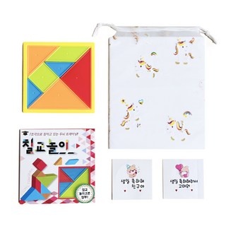 베나르 KC인증 칠교놀이 튼튼 파우치 포장 5개 + 스티커10매 증정 어린이집 유치원 생일선물 답례품, 5세트, 혼합