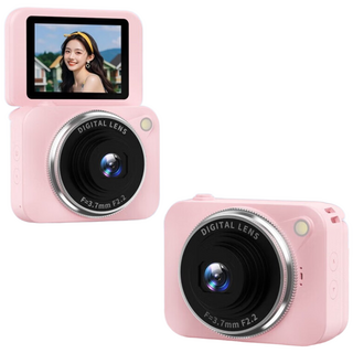 빈티지 디카 디지털 180도 회전 화면 휴대용 여행용 감성 소형 카메라, SD 64GB(핑크)