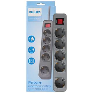 필립스 고용량멀티탭 4000W 워크탭 과부하차단, 3m, 올그레이 5구, 1개, 올그레이 5구 CHP2154GB