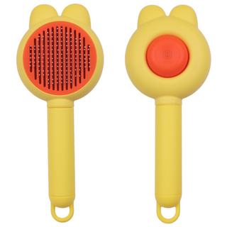 리트리트몬댄 원터치 자동털제거 버튼빗 반려견 브러쉬 고양이 강아지 빗, 1개, 노랑