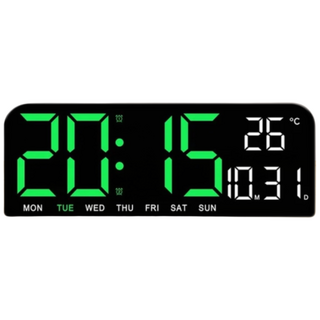 대신스토어 디지털 중형 온습도 날짜 LED 탁상 벽걸이 시계, 그린