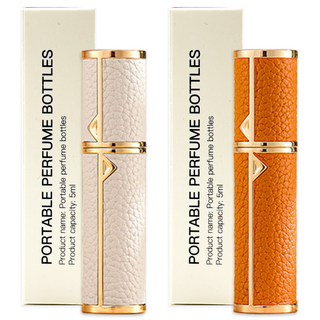 [1+1] 휴대용 향수공병 펌핑 충전 천연가죽 고급 향수 공병 여행 리필 케이스 5ml, 1개, 화이트+오렌지