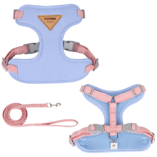 강아지 하네스 + 리드줄 세트 반려견 하네스세트, 블루, 1세트