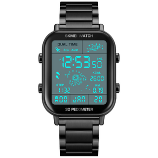 SKMEI 1888 스포츠 전자 시계 패션 남성용 손목시계 LED 디지털방수 시계+시계줄 조절기+한국어 설명서, 블랙, 1개