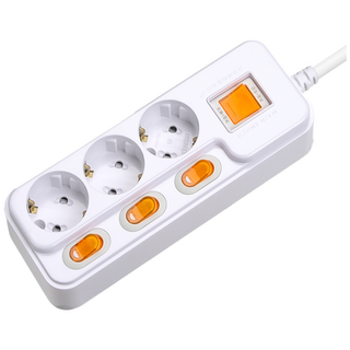 현대 국산 접지 개별 +과부하차단 스위치 멀티탭 멀티콘센트 3구 (16A), 1.5m, 화이트, 1개