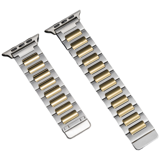 애플워치 호환 마그네틱 스테인리스 메탈 스트랩 38/40/41/42/44/45/46/49mm, 실버 골드
