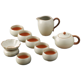 Qiaokao 다기 세트, 화이트, 다관1개+숙우1개+사발1개+찻잔6개, 1세트