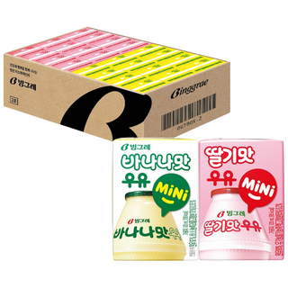 빙그레 멸균우유 미니 2종(바나나우유12+딸기우유12) 총 24개, 120ml