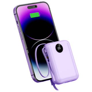 리베타 4in1 케이블 일체형 고속충전 미니 보조배터리 10000mAh 아이폰 C타입 LED잔량, 퍼플