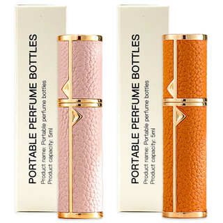 [1+1] 휴대용 향수공병 펌핑 충전 천연가죽 고급 향수 공병 여행 리필 케이스 5ml, 1개, 핑크+오렌지