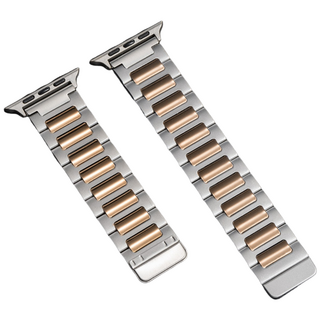 애플워치 호환 마그네틱 스테인리스 메탈 스트랩 38/40/41/42/44/45/46/49mm, 실버 로즈골드
