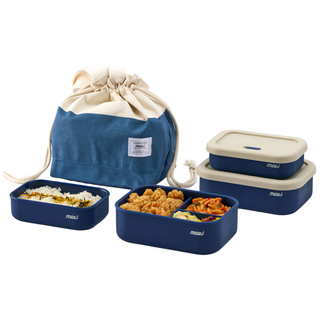 모리 실리콘 직장인 도시락통 전자레인지 300ml + 700ml + 보온보냉백 세트, 1세트, 블루