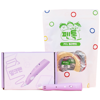 밀크펜 어린이 저온 3D펜 + PCL 필라멘트 12색 팩 쓰리디펜 세트 (2가지 색상 택1 도안북 포함), 밀크펜 포도맛+12색필라멘트