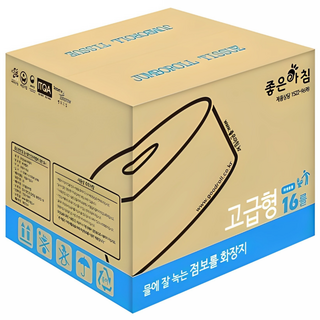 I좋은아침I 고급형 점보롤 화장지 휴지 16롤I 물에잘녹는 2겹 엠보 90M 1박스16롤, 16개, 1롤