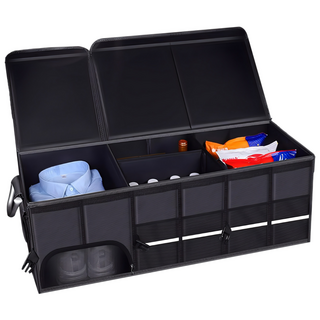 RUN기술 자동차 다용도 접이식 트렁크 정리함 신발장 수납함 특대호110L, 블랙