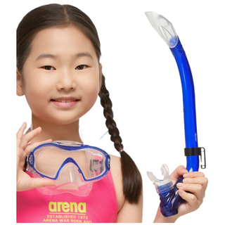 비앤드 1+1 MS07 아동고급 실리콘 강화유리 물놀이 스노클링세트, 블루+레드