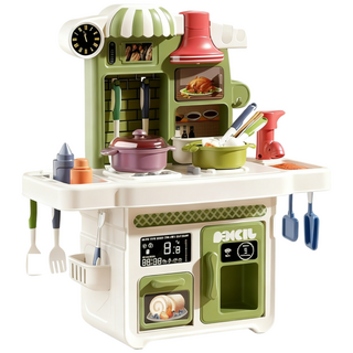 어린이 퍼즐 소꿉놀이 주방 만들기 요리 소리와 빛의 음악 누름으로 물에서 나오는 조리대 주방 장난감, 녹색, 1개
