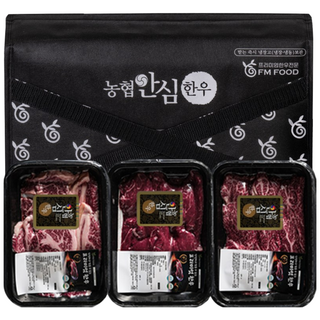 [농협안심한우] 1+등급 한우 구이용 고급 선물세트+최고급보냉가방, 1+3호(등심/안심/갈비살)900g