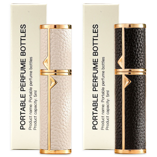[1+1] 휴대용 향수공병 펌핑 충전 천연가죽 고급 향수 공병 여행 리필 케이스 5ml, 1개, 화이트+블랙